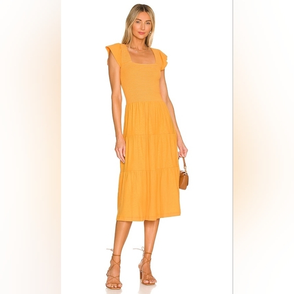 Nation LTD Josie Square Neck Midi Dress in Mango - Picture 1 of 6